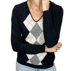 Y2K Willi Smith 100% merino wool black argyle v neck sweater M